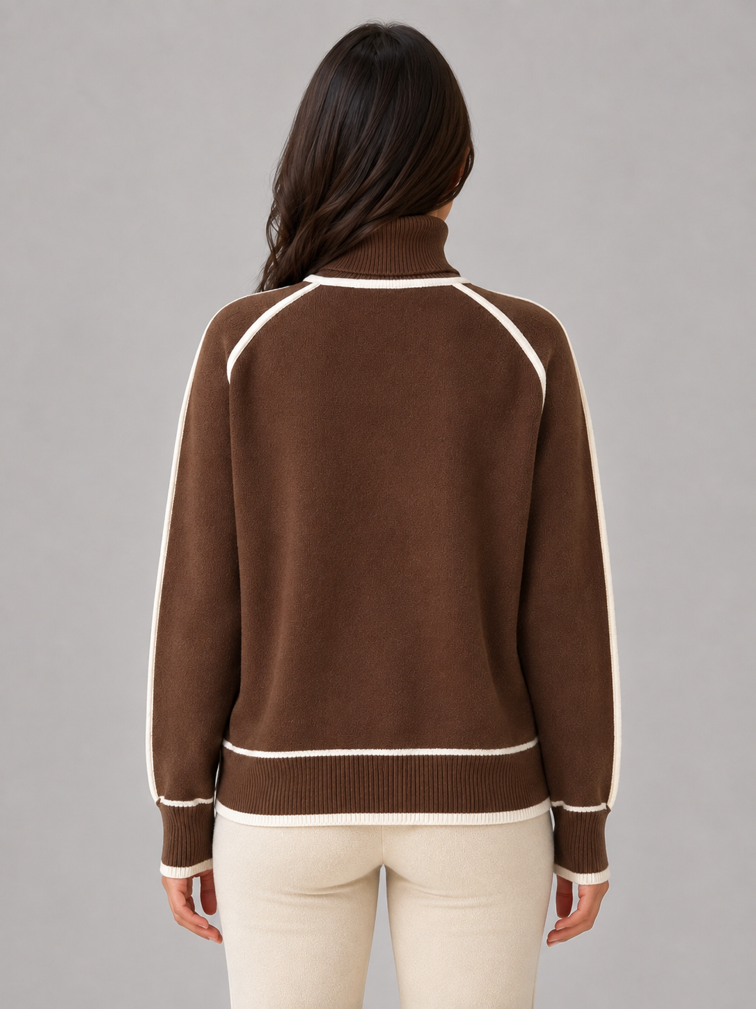 Women’s Roll Neck Jumper with Contrast Trim