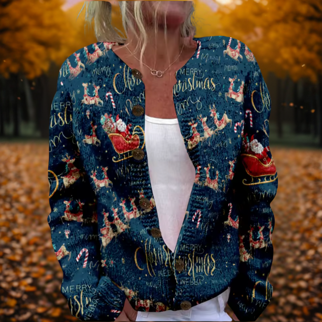 Romy | Christmas Cardigan with Santa Print