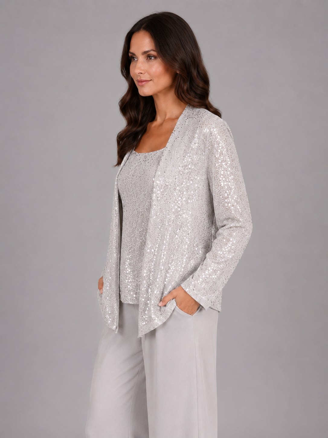 Women’s Sequin Set with Wide Leg Trouser