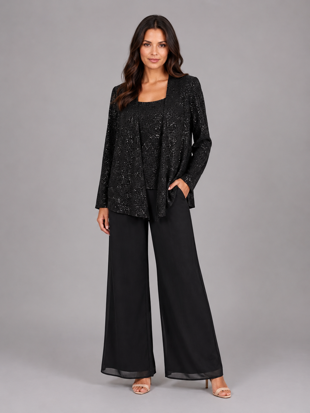Women’s Sequin Set with Wide Leg Trouser