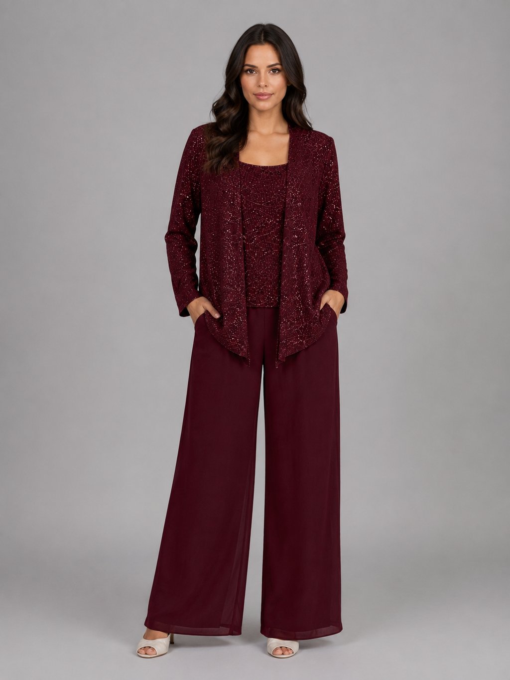 Women’s Sequin Set with Wide Leg Trouser