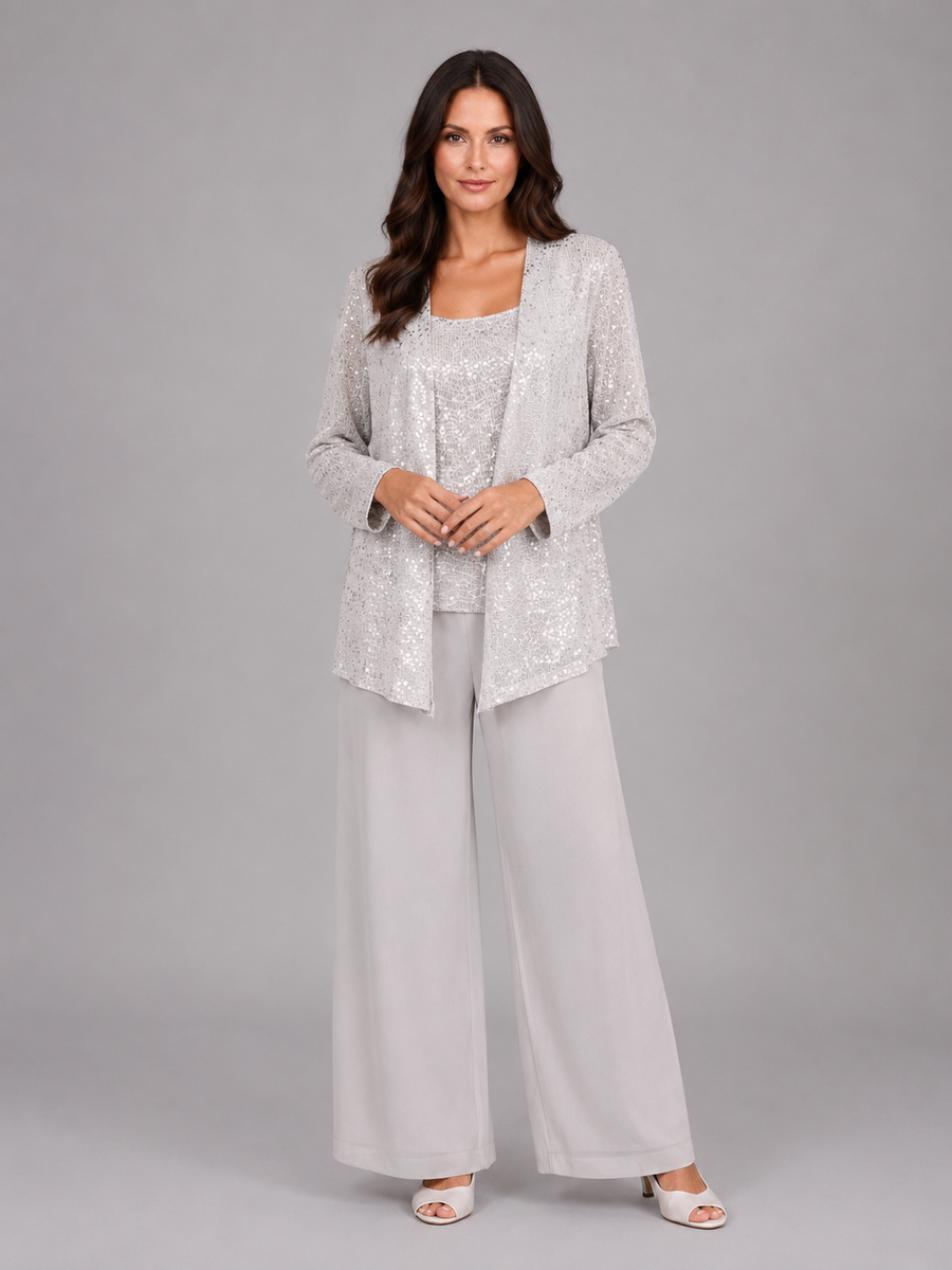 Women’s Sequin Set with Wide Leg Trouser