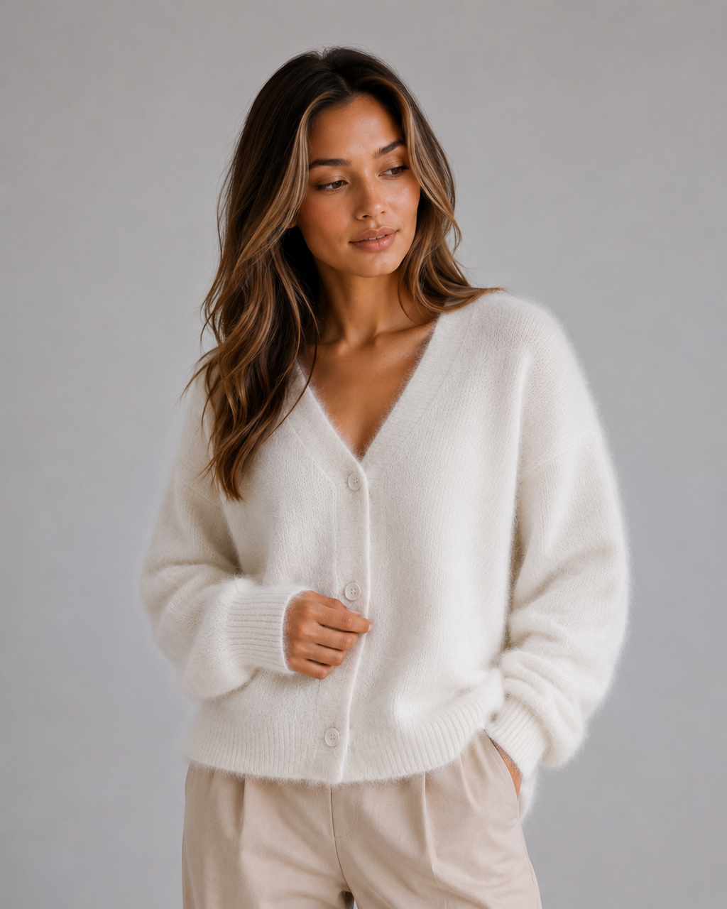 Women’s Soft V-Neck Cardigan with Button Front