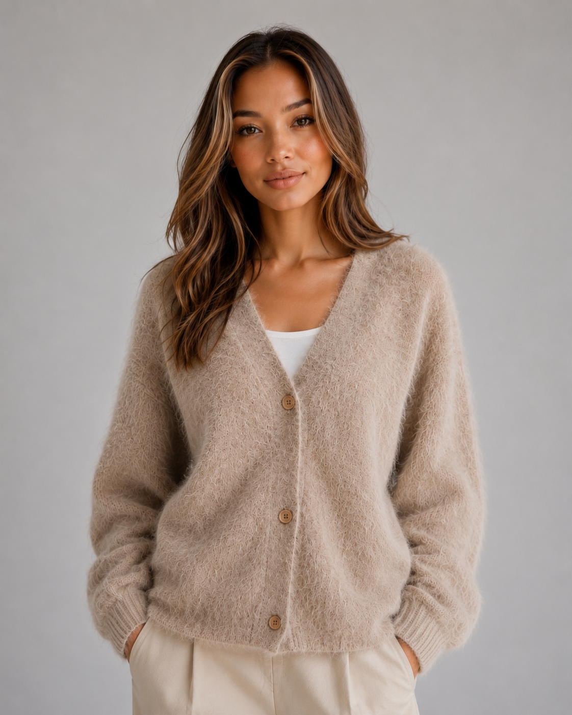 Women’s Soft V-Neck Cardigan with Button Front