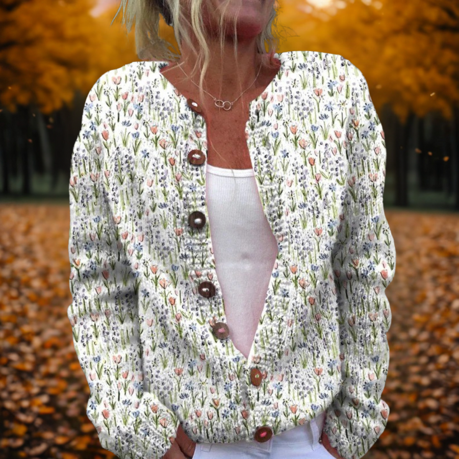 Clara | Printed Open Front Cardigan in Autumn Tones