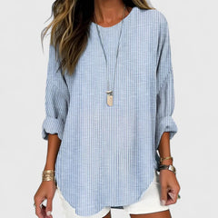 Women’s Striped Lightweight Blouse - Crew Neck