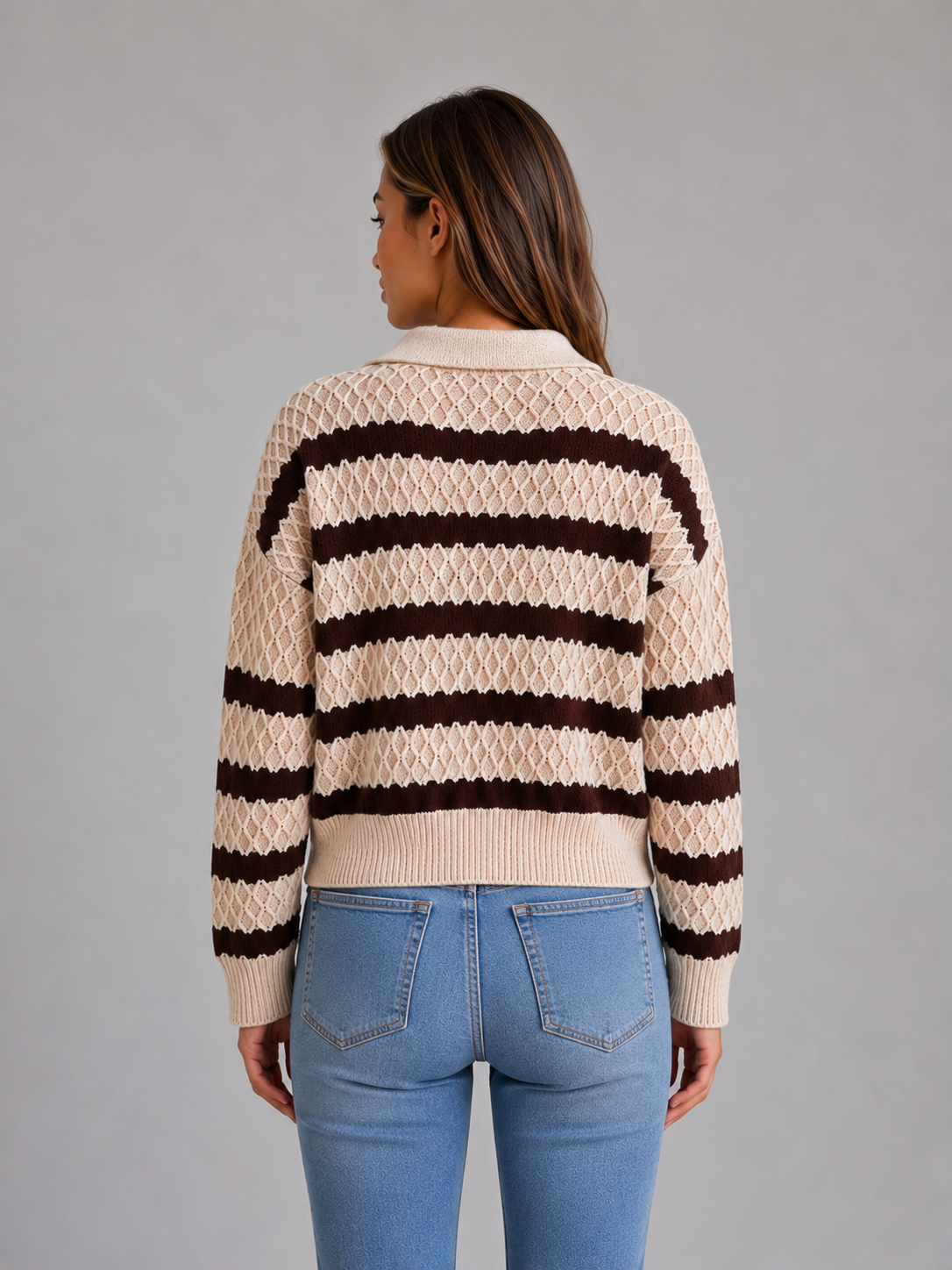 Women’s Striped Polo Jumper with Textured Knit