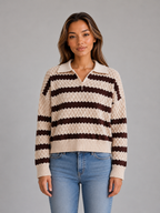 Women’s Striped Polo Jumper with Textured Knit