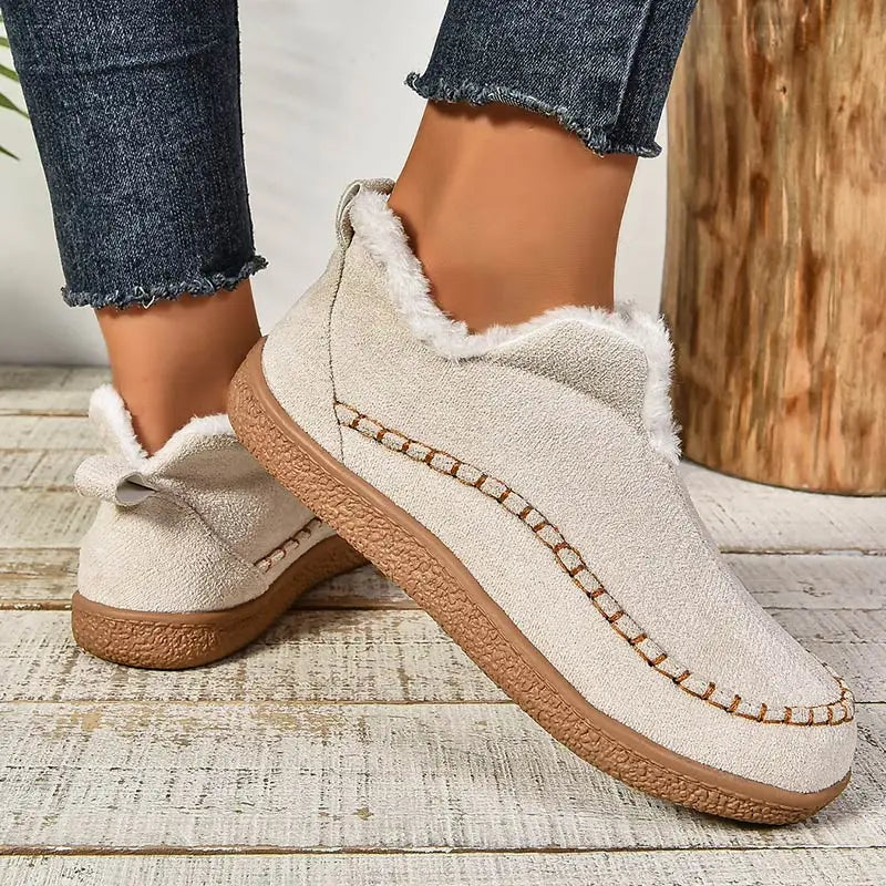 Women's Suede Faux Fur Lined Ankle Boots – Slip On Winter Loafers