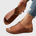 Women's Summer Low Wedge Sandals - White Open Toe Comfort Slides