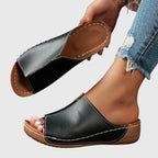 Women's Summer Low Wedge Sandals - White Open Toe Comfort Slides