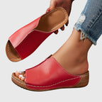 Women's Summer Low Wedge Sandals - White Open Toe Comfort Slides