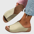 Women's Summer Low Wedge Sandals - White Open Toe Comfort Slides