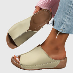 Women's Summer Low Wedge Sandals - White Open Toe Comfort Slides