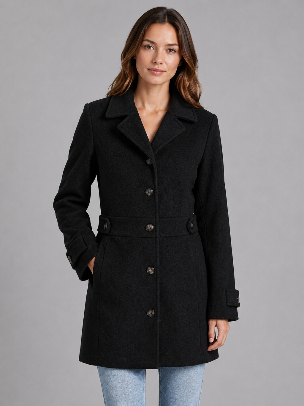 Women’s Tailored Button Coat with Collared Lapel