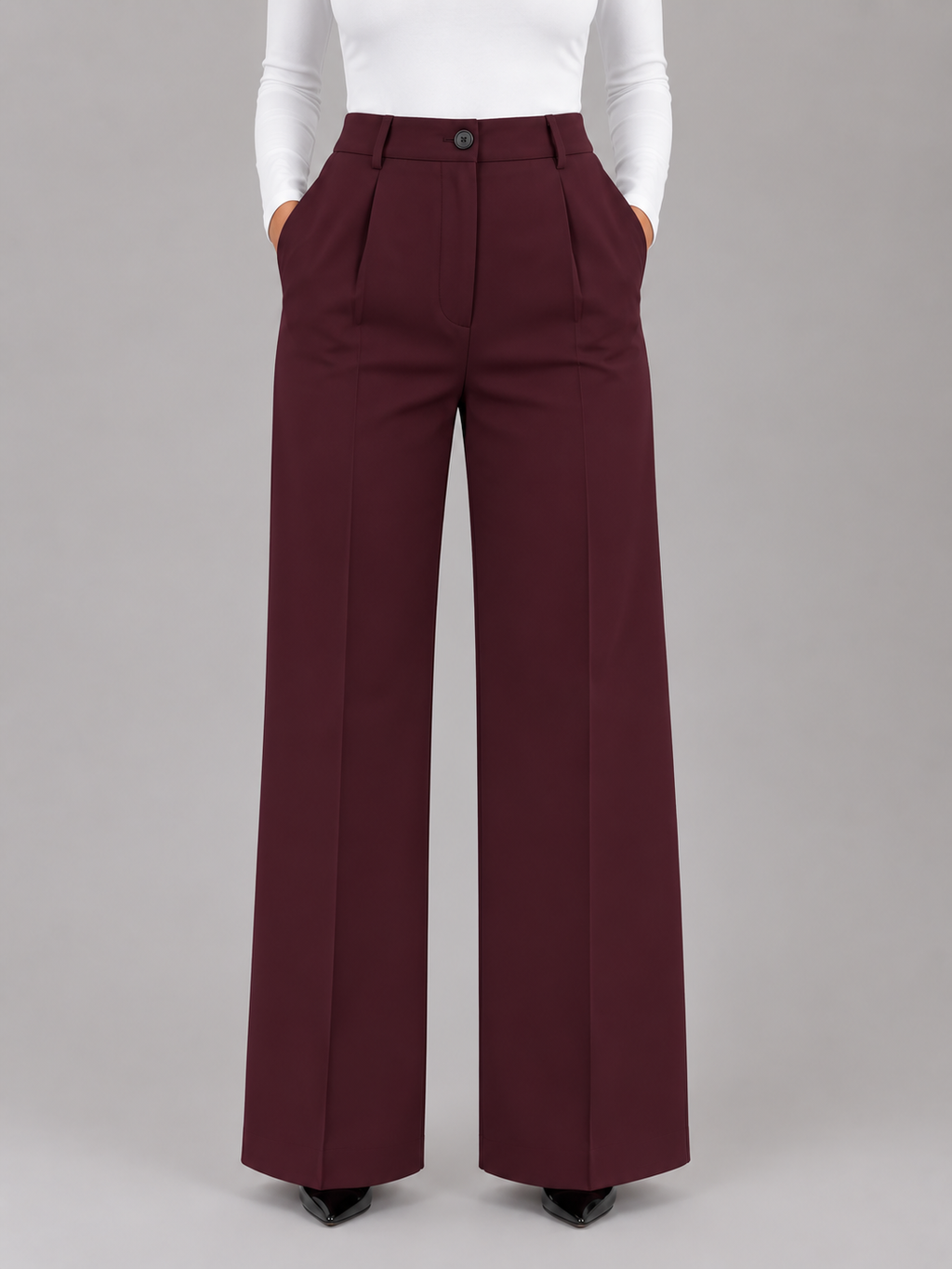 Women's Tailored Trousers with High Waist Cuffs