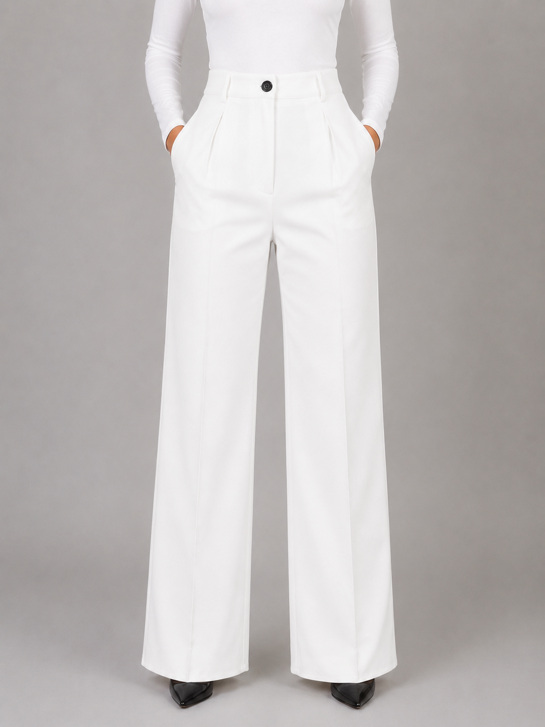 Women's Tailored Trousers with High Waist Cuffs