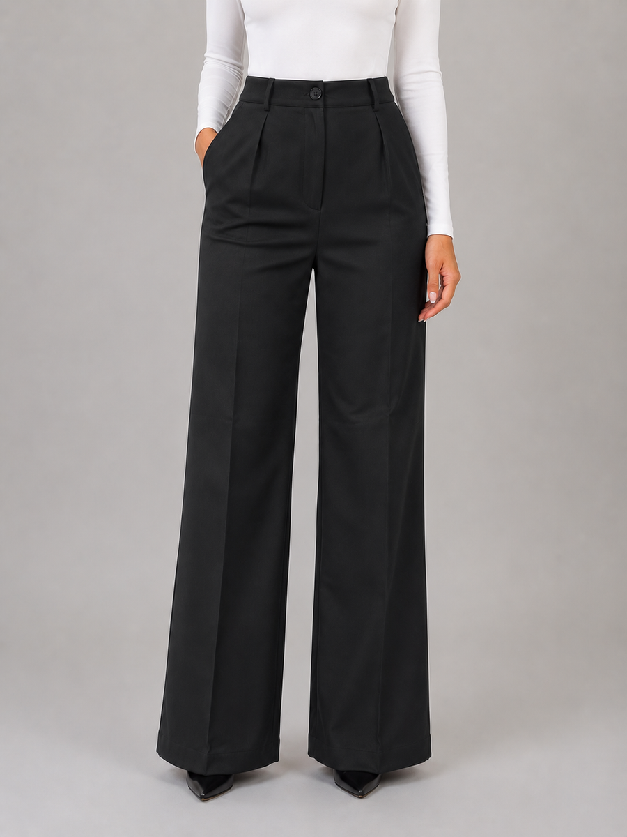 Women's Tailored Trousers with High Waist Cuffs