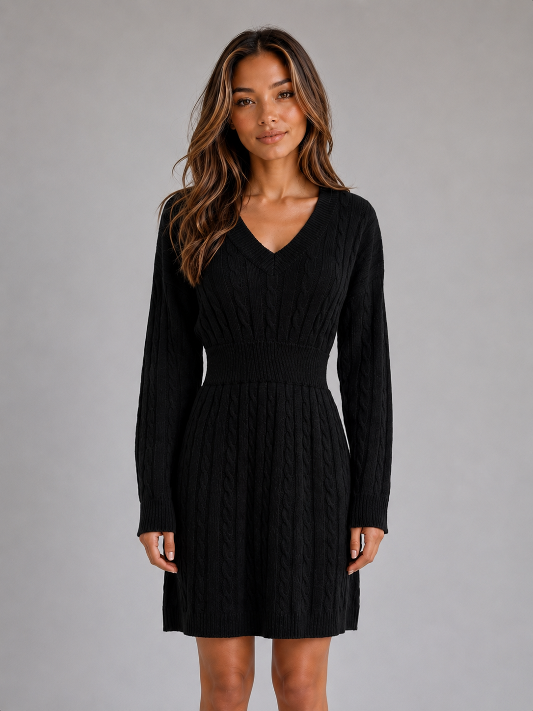 Women's Textured Cable Dress with Shirred Waist