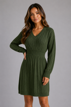 Women's Textured Cable Dress with Shirred Waist