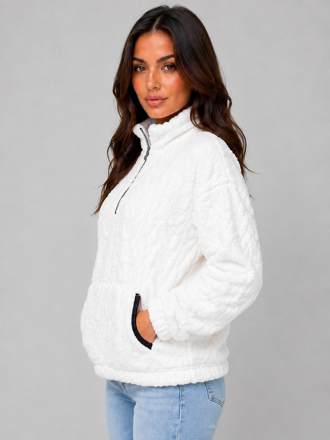Women’s Textured Pullover with Half Zip Front