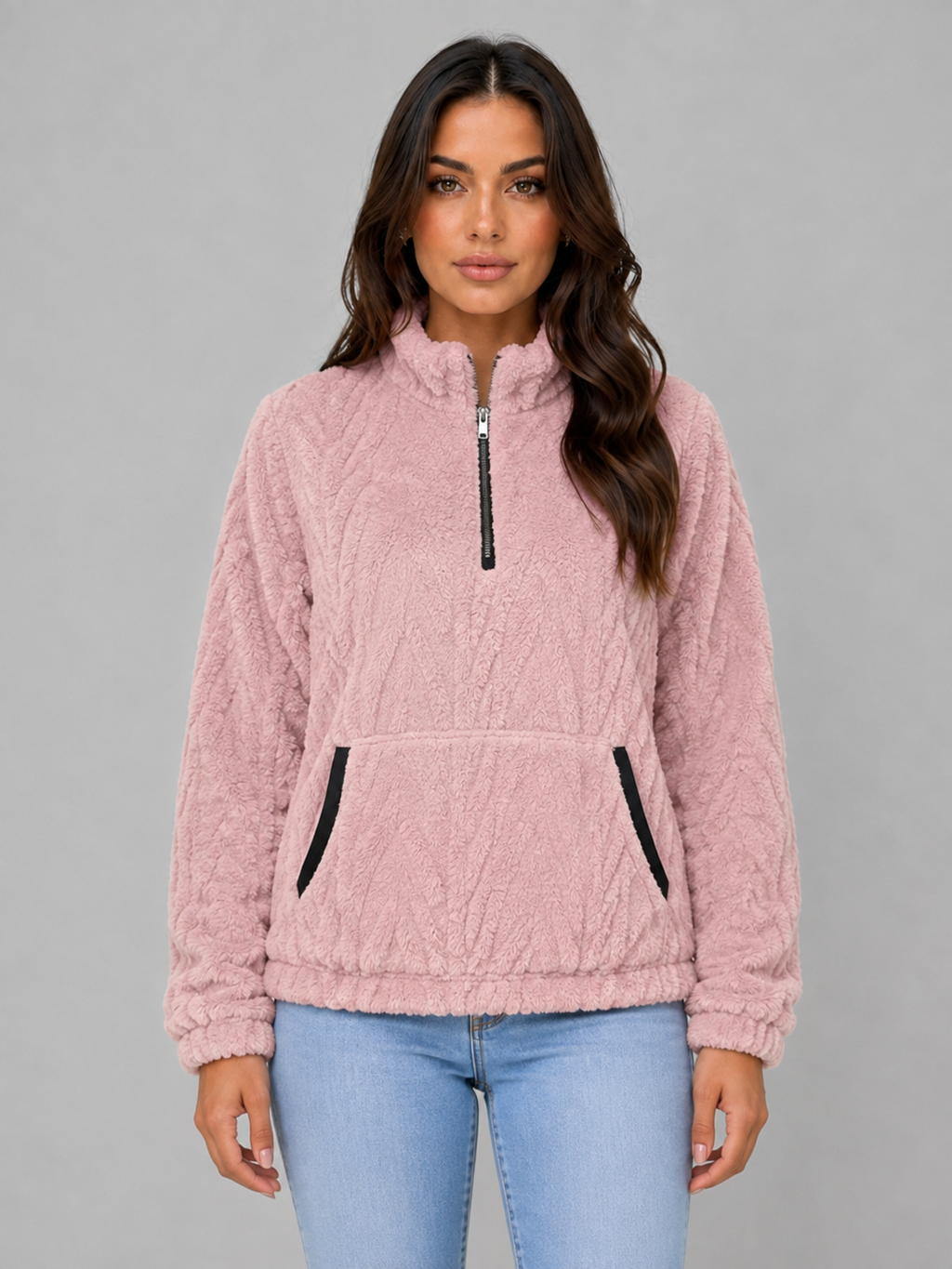 Women’s Textured Pullover with Half Zip Front