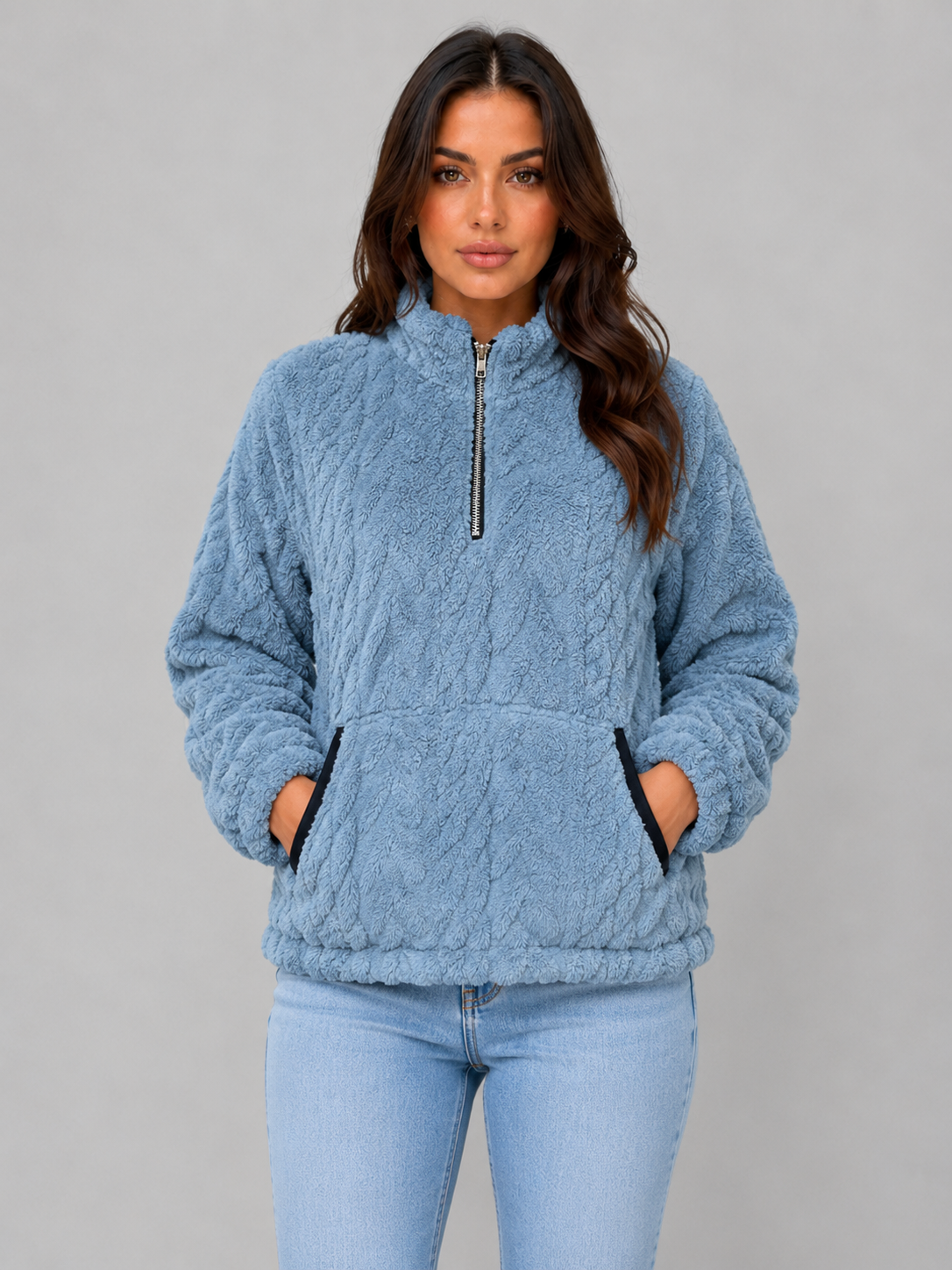 Women’s Textured Pullover with Half Zip Front