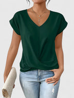 Women’s Twist Front V-Neck Top - Short Sleeve Comfort Fit