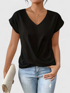 Women’s Twist Front V-Neck Top - Short Sleeve Comfort Fit