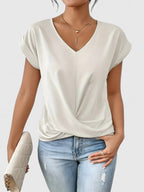 Women’s Twist Front V-Neck Top - Short Sleeve Comfort Fit