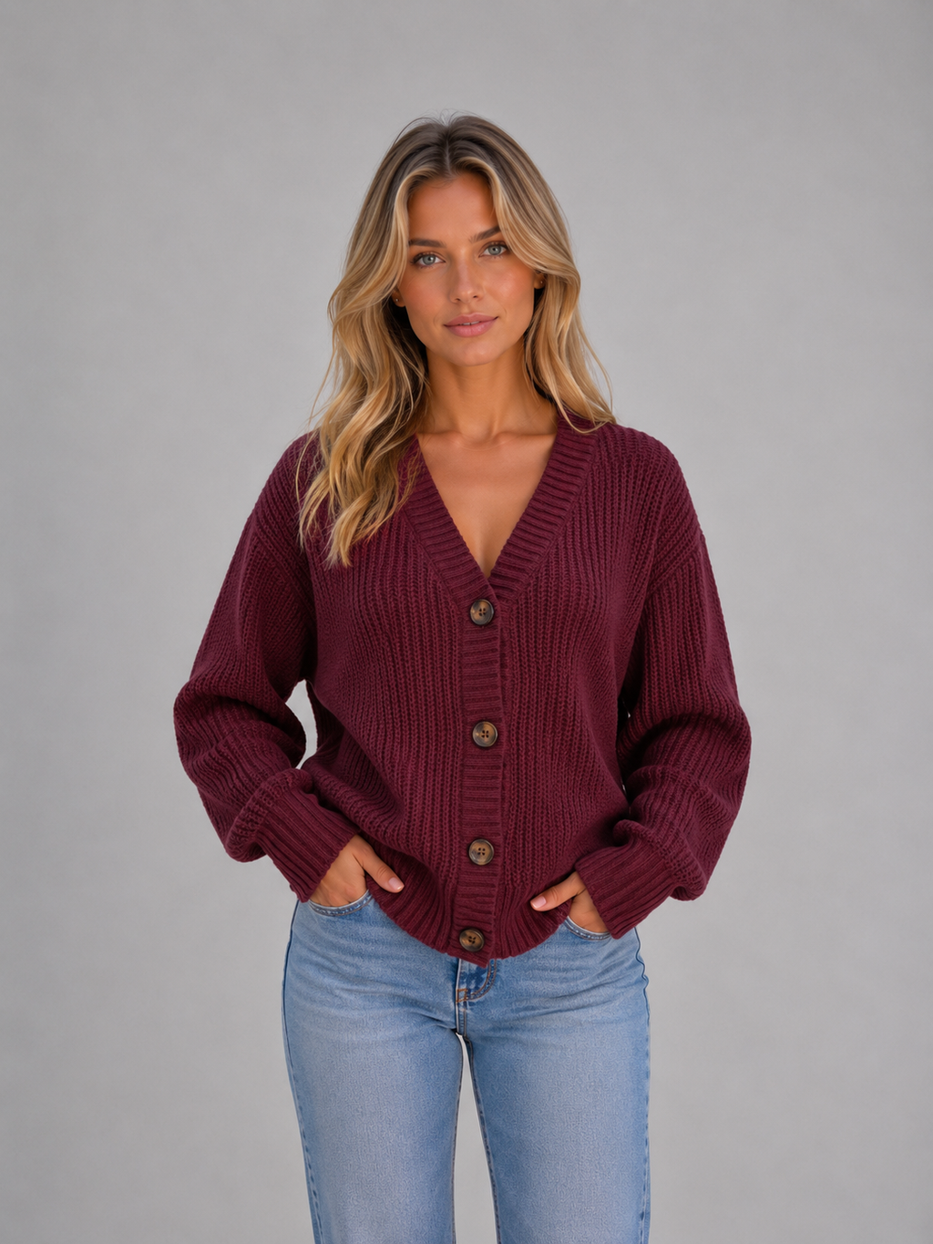 Women’s V-Neck Cardigan with Button Front Fastening