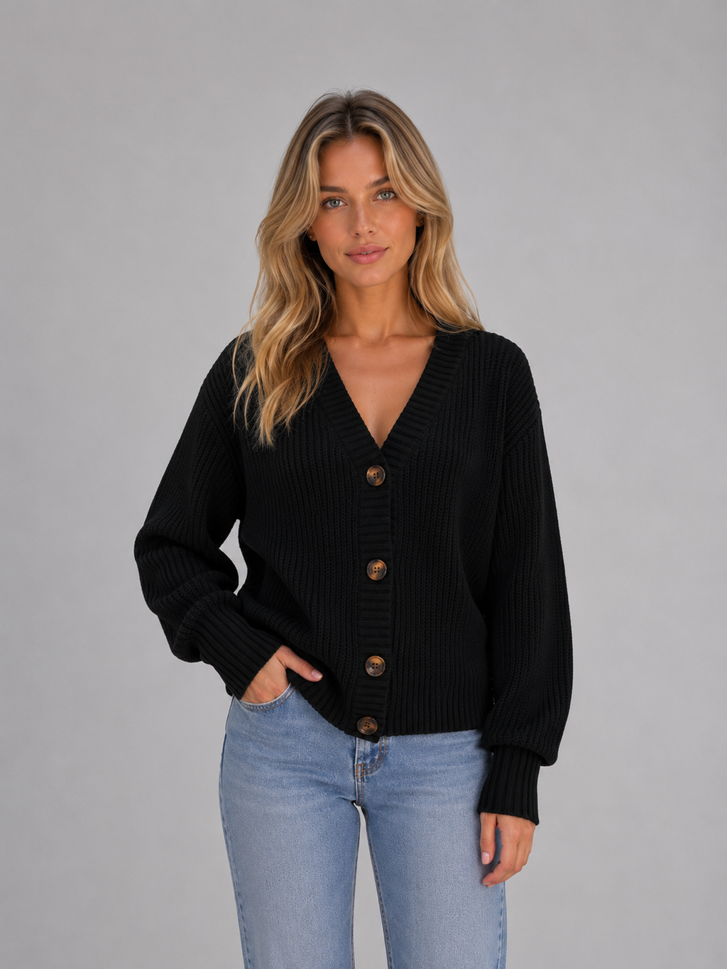 Women’s V-Neck Cardigan with Button Front Fastening