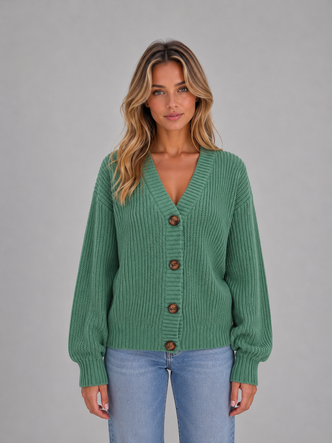 Women’s V-Neck Cardigan with Button Front Fastening