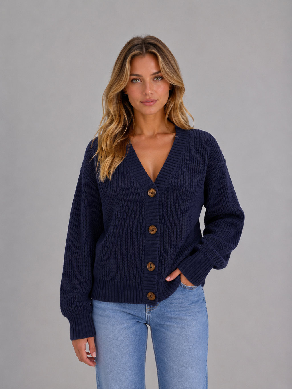 Women’s V-Neck Cardigan with Button Front Fastening