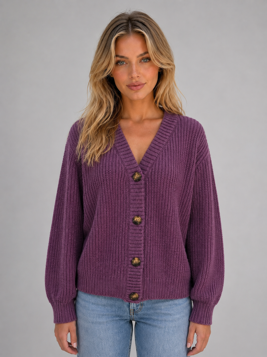 Women’s V-Neck Cardigan with Button Front Fastening