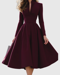 Women’s V-Neck Midi Dress with Pleated Skirt