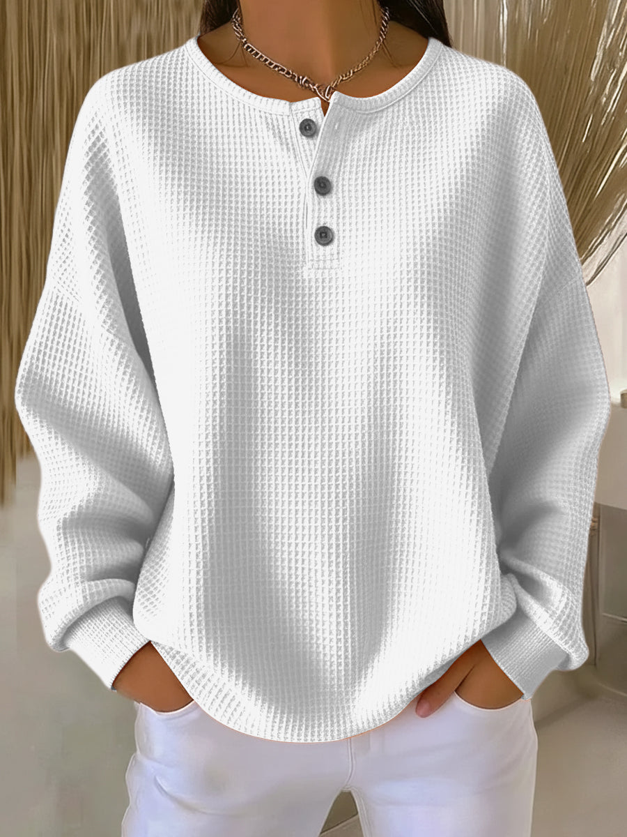 Lena | Waffle Knit Henley Sweater