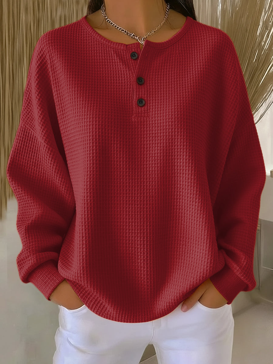 Lena | Waffle Knit Henley Sweater