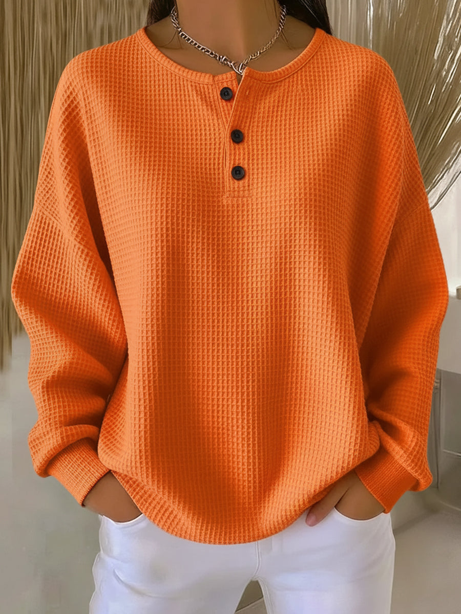 Lena | Waffle Knit Henley Sweater
