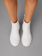 Women's White Stretch Boots with Chunky Sole