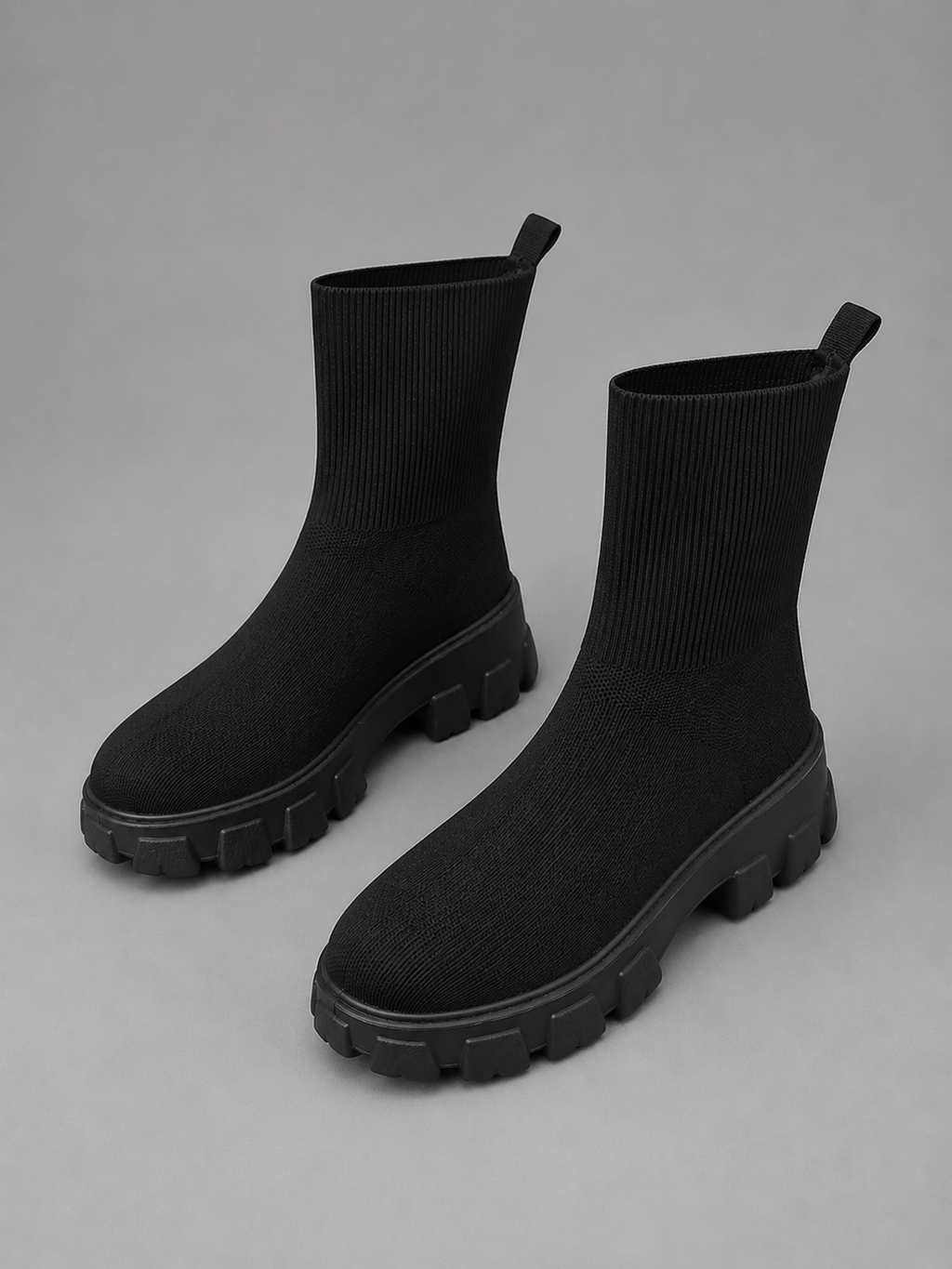 Women's White Stretch Boots with Chunky Sole