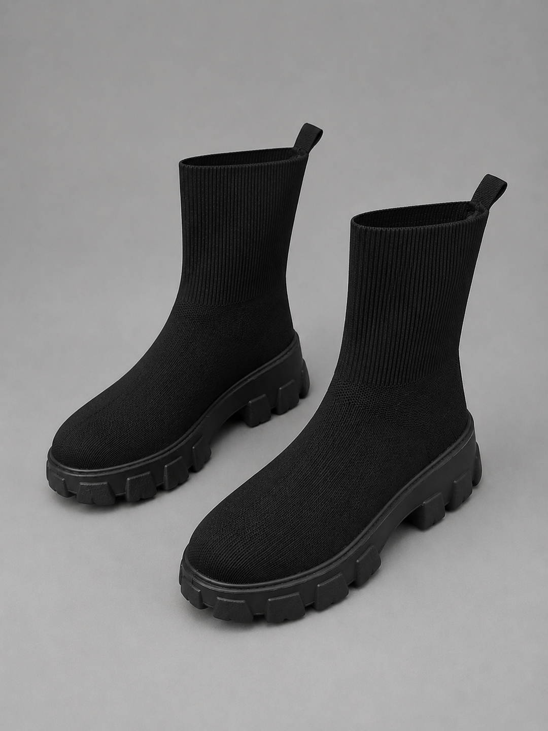 Women's White Stretch Boots with Chunky Sole