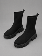 Women's White Stretch Boots with Chunky Sole