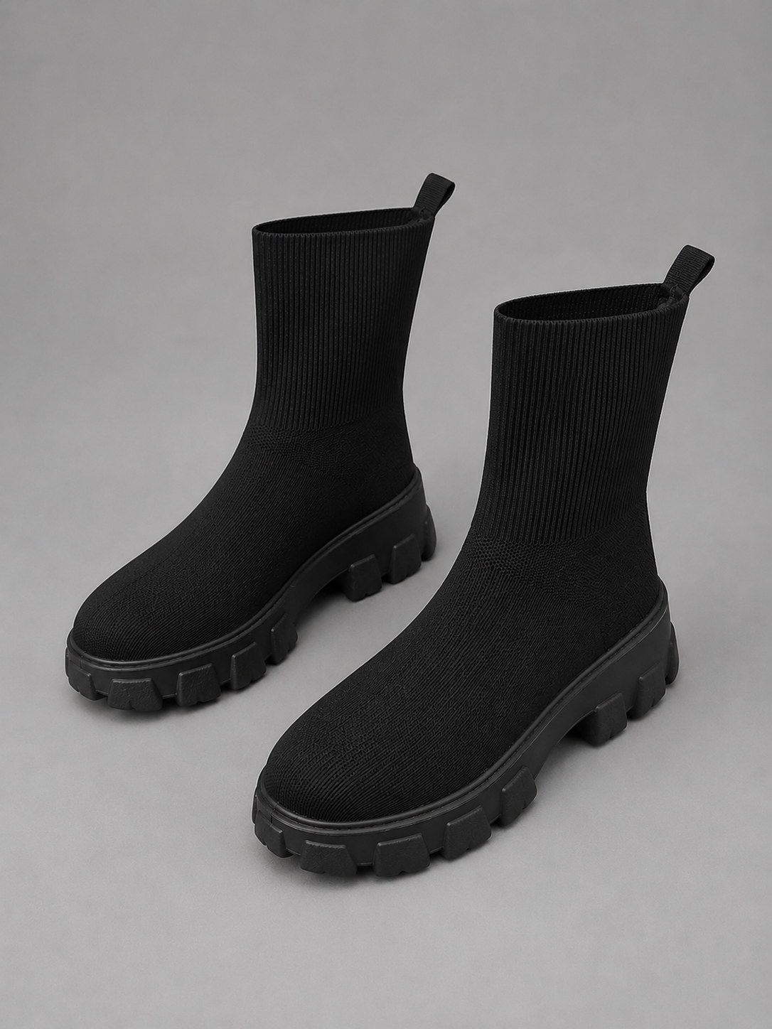 Women's White Stretch Boots with Chunky Sole