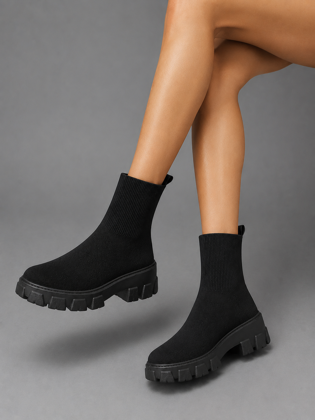 Women's White Stretch Boots with Chunky Sole