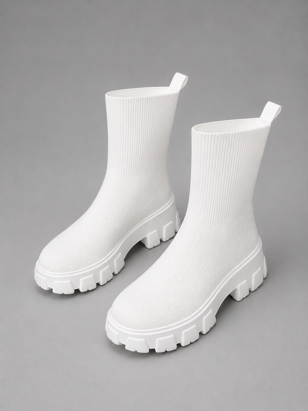 Women's White Stretch Boots with Chunky Sole
