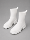 Women's White Stretch Boots with Chunky Sole