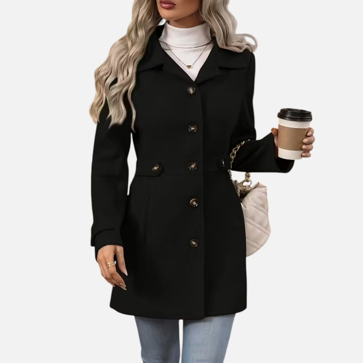 Margot | Belted Wool Coat with Wide Lapel