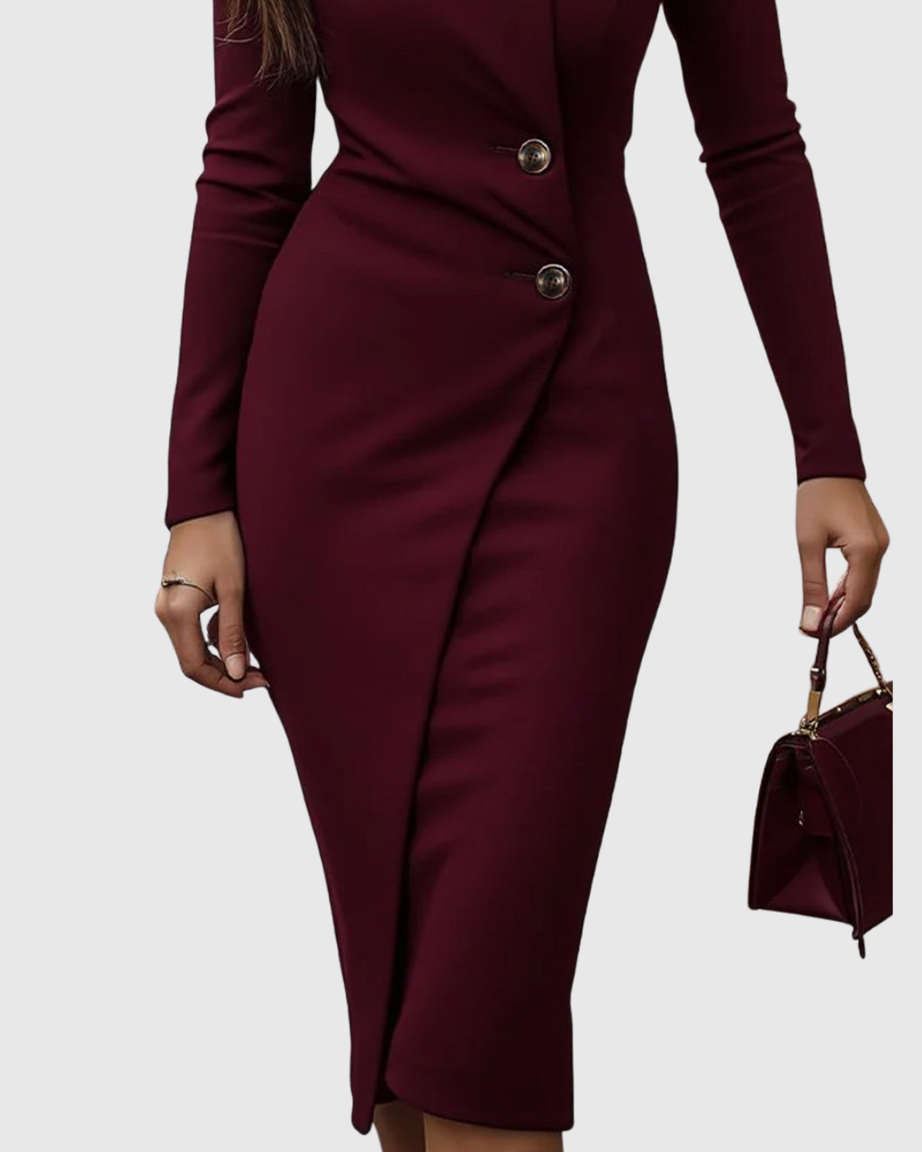 Women’s Wrap-Style Midi Dress with Buttons