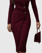 Women’s Wrap-Style Midi Dress with Buttons